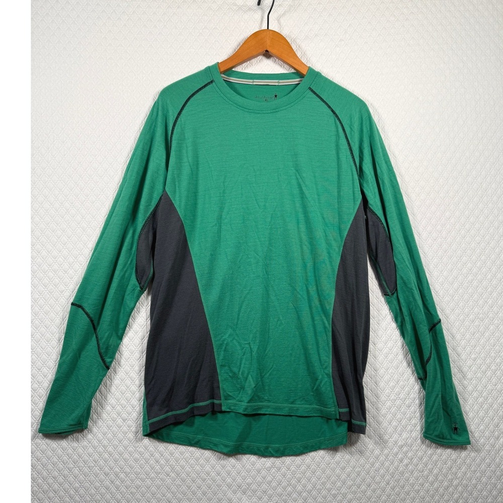 Smartwool Active Men XL 100% Merino Wool Long Slev Base Layer Green Gray Top VTG